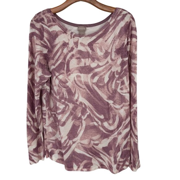 Chicos 1 Womens Abstract-Print Bateau-Neck Pullover Sweater Size medium Mauve - Picture 2 of 13